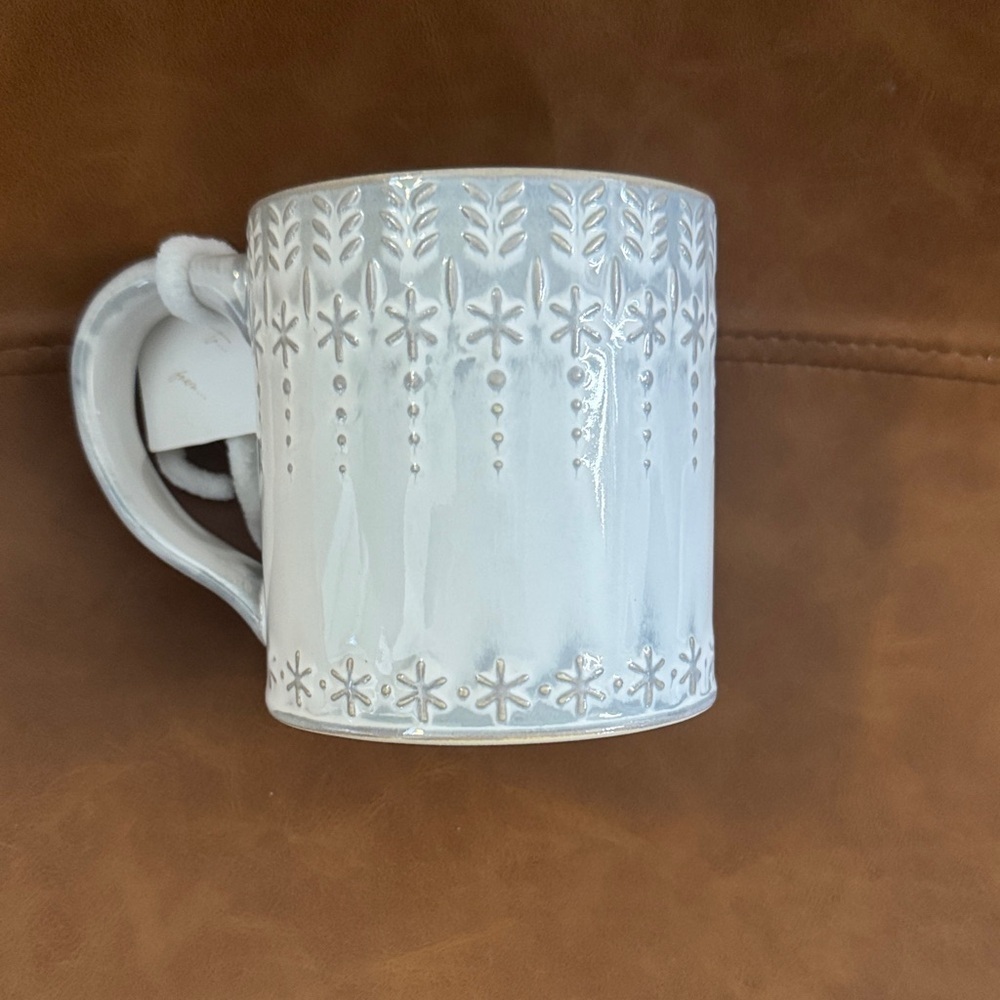 White Anthropologie Mug with Gold Letter A and Stocking Design - Picture 3 of 6